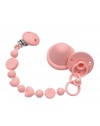 Catenella portaciuccio BUBBLE ROSA PASTELLO in silicone con nome, gancio/adattatore ciuccio MAM e CHICCO