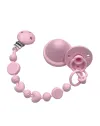 Chaîne de tétine BUBBLE ROSE CLAIR en silicone avec nom, crochet / adaptateur de tétine MAM et CHICCO