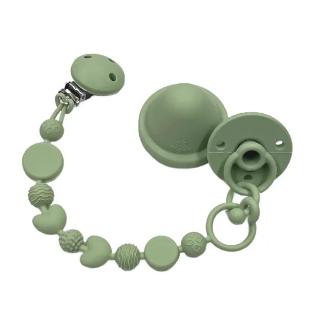 Catenella portaciuccio BUBBLE SALVIA in silicone con nome, gancio/adattatore ciuccio MAM e CHICCO
