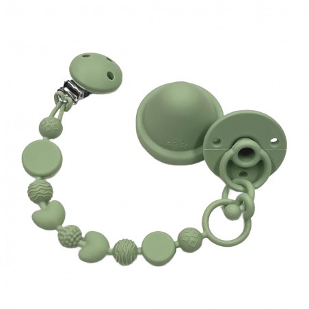 Catenella portaciuccio BUBBLE SALVIA in silicone con nome, gancio/adattatore ciuccio MAM e CHICCO