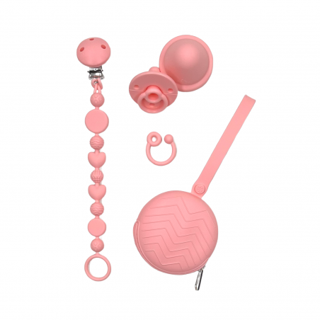 Catenella portaciuccio BUBBLE ROSA PASTELLO in silicone con nome, gancio/adattatore ciuccio MAM e CHICCO