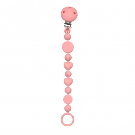 Catenella portaciuccio BUBBLE ROSA PASTELLO in silicone con nome, gancio/adattatore ciuccio MAM e CHICCO