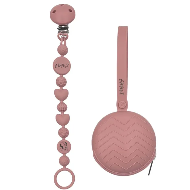 Cadeia de chupeta BUBBLE BLUSH de silicone com nome, adaptador / gancho de chupeta MAM e CHICCO