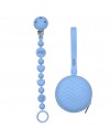 Cadeia de chupeta BUBBLE AZUL PASTEL de silicone com nome, adaptador / gancho de chupeta MAM e CHICCO