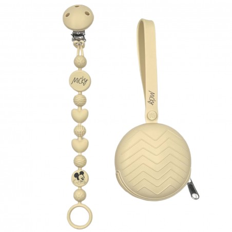 Catenella portaciuccio BUBBLE BEIGE in silicone con nome, gancio/adattatore ciuccio MAM e CHICCO