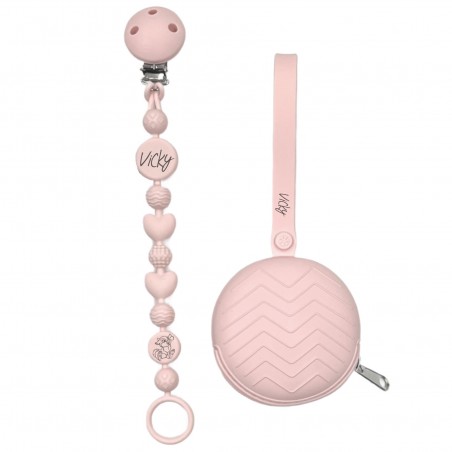 Pacifier chain in silicone BUBBLE TALCUM POWDER with name, hook / adapter pacifier MAM and CHICCO