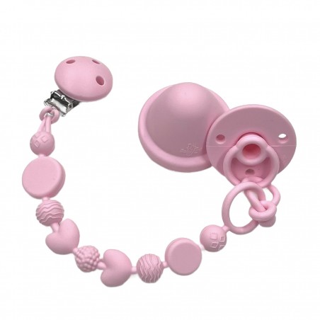 Catenella portaciuccio BUBBLE ROSA CHIARO in silicone con nome, gancio/adattatore ciuccio MAM e CHICCO