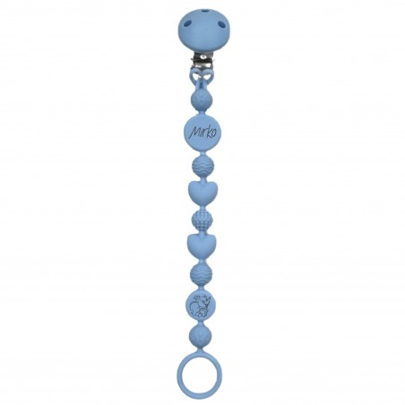Catenella portaciuccio BUBBLE AZZURRO PASTELLO in silicone con nome, gancio/adattatore ciuccio MAM e CHICCO