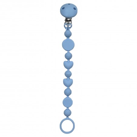 Catenella portaciuccio BUBBLE AZZURRO PASTELLO in silicone con nome, gancio/adattatore ciuccio MAM e CHICCO