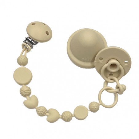Pacifier chain in silicone BUBBLE BEIGE with name, hook / adapter pacifier MAM and CHICCO