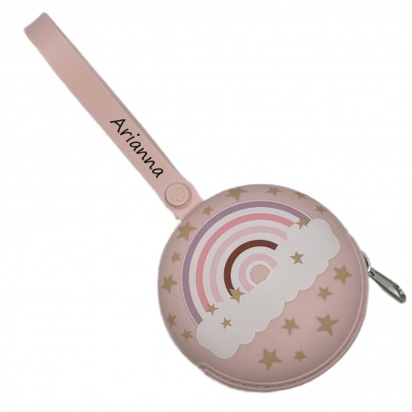 PERSONALIZE Porta-chupeta redondo com corrente ARCO-ÍRIS TALCO