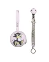 Catenella portaciuccio FLAT MISS TAMBURINA TORTORA in silicone con nome, gancio/adattatore ciuccio MAM/CHICCO