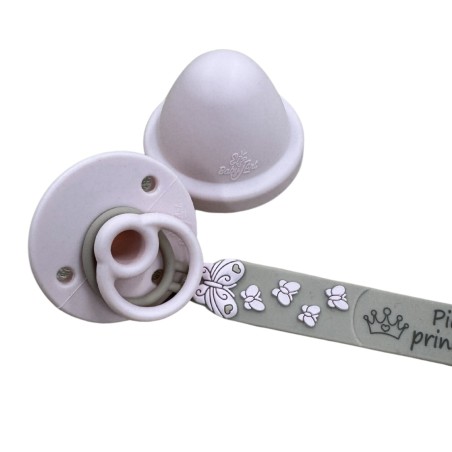 Catenella portaciuccio FLAT MISS TAMBURINA TORTORA in silicone con nome, gancio/adattatore ciuccio MAM/CHICCO