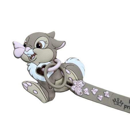 Catenella portaciuccio FLAT MISS TAMBURINA TORTORA in silicone con nome, gancio/adattatore ciuccio MAM/CHICCO