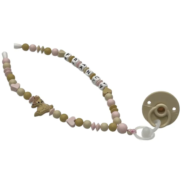 Babyjart Dummy Nicklace with name, in silicone, hook / adapter pacifier mam