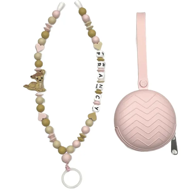 Babyjart Schnullerhalskette mit Name, aus silicone, Haken / Adapter Schnuller Mam