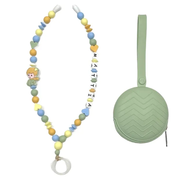 Babyjart Schnullerhalskette mit Name, aus silicone, Haken / Adapter Schnuller Mam