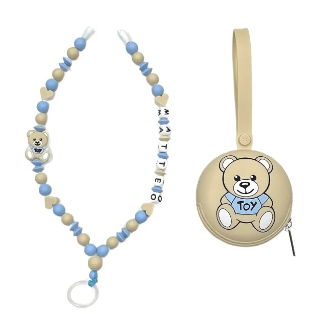 Babyjart Schnullerhalskette mit Name, aus silicone, Haken / Adapter Schnuller Mam