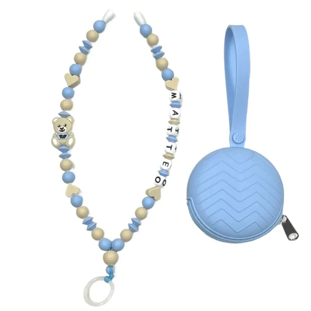 Babyjart Collana Portaciuccio con Nome, in silicone, gancio/adattatore ciuccio mam