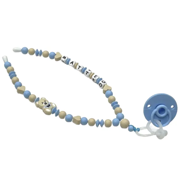 Babyjart Collana Portaciuccio con Nome, in silicone, gancio/adattatore ciuccio mam