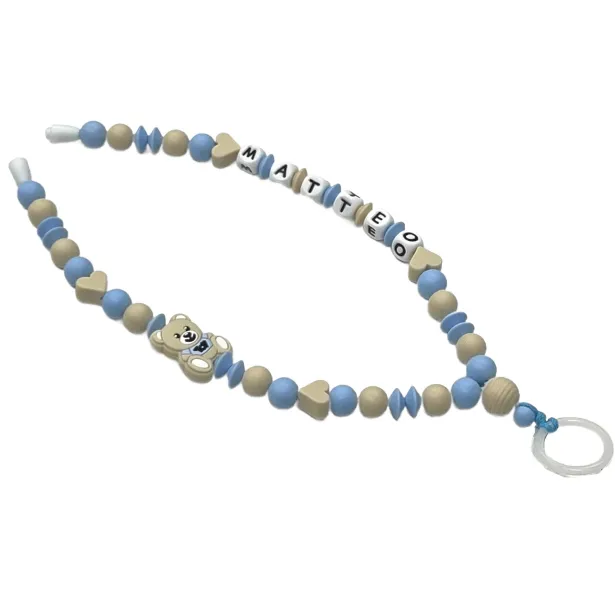 Babyjart Schnullerhalskette mit Name, aus silicone, Haken / Adapter Schnuller Mam