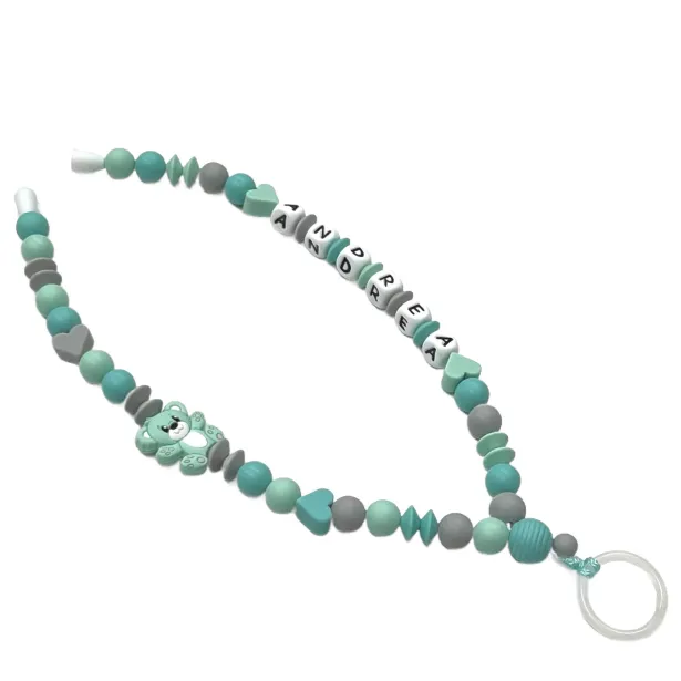 Babyjart Schnullerhalskette mit Name, aus silicone, Haken / Adapter Schnuller Mam