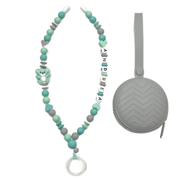 Babyjart Schnullerhalskette mit Name, aus silicone, Haken / Adapter Schnuller Mam