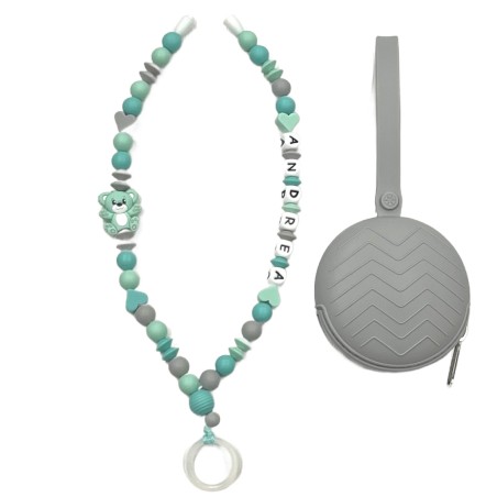 Babyjart Colar porta-chupeta com nome, silicone, gancho/adaptador de chupeta da mãe