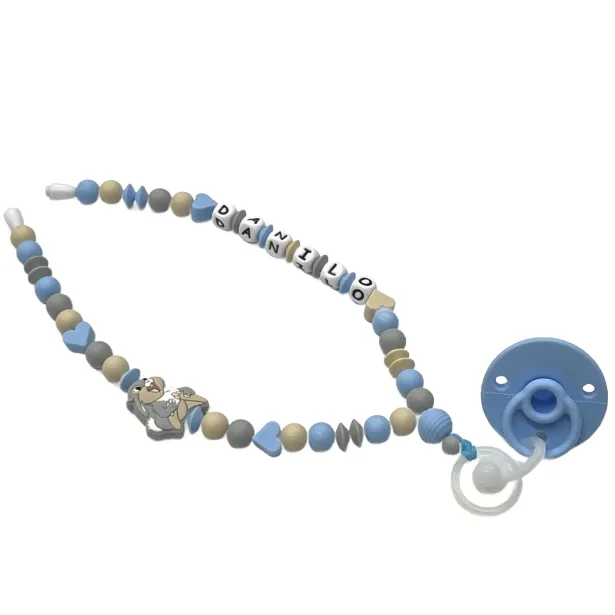 Babyjart Collana Portaciuccio con Nome, in silicone, gancio/adattatore ciuccio mam