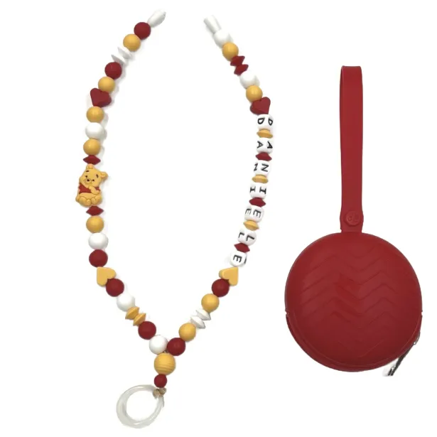 Babyjart Schnullerhalskette mit Name, aus silicone, Haken / Adapter Schnuller Mam