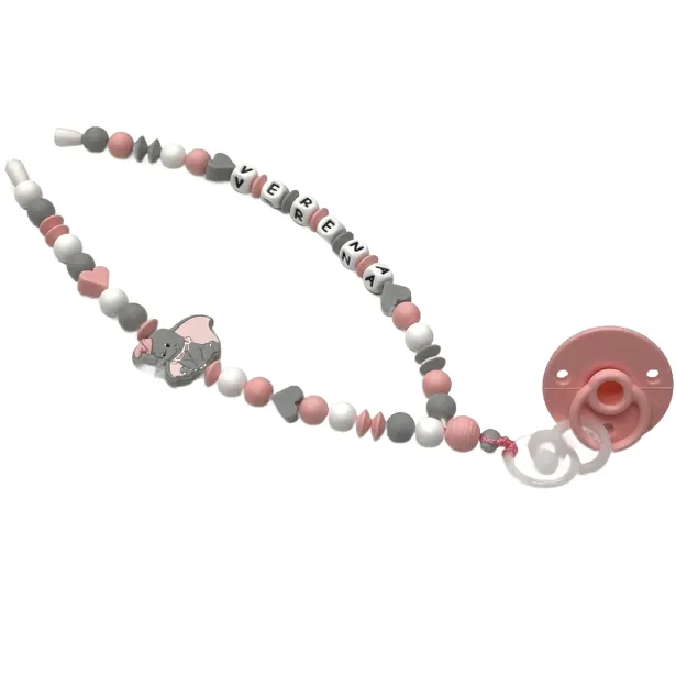 Babyjart Schnullerhalskette mit Name, aus silicone, Haken / Adapter Schnuller Mam