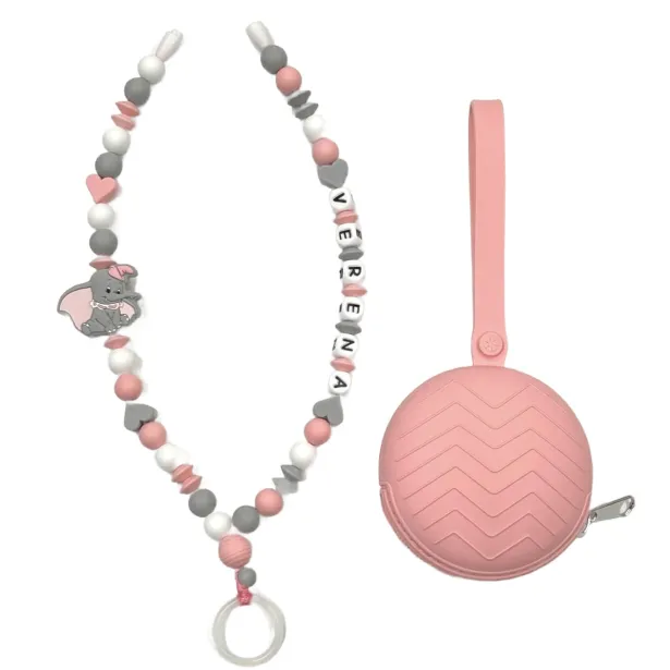 Babyjart Dummy Nicklace with name, in silicone, hook / adapter pacifier mam