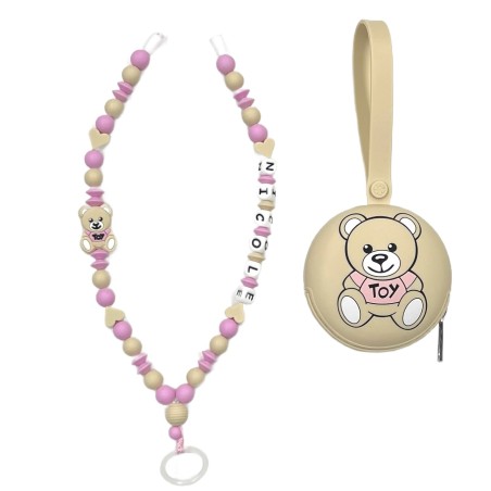 Babyjart Colar porta-chupeta com nome, silicone, gancho/adaptador de chupeta da mãe