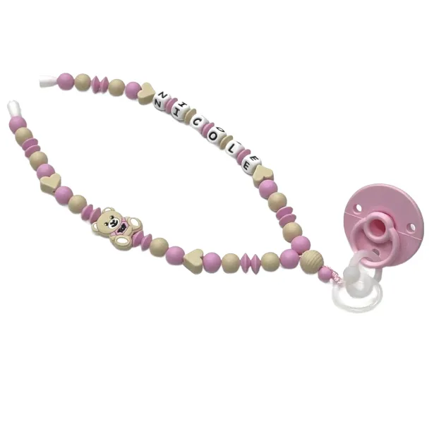 Babyjart Collar Porta Chupete con Nombre, silicona, gancho/adaptador para chupete de madre