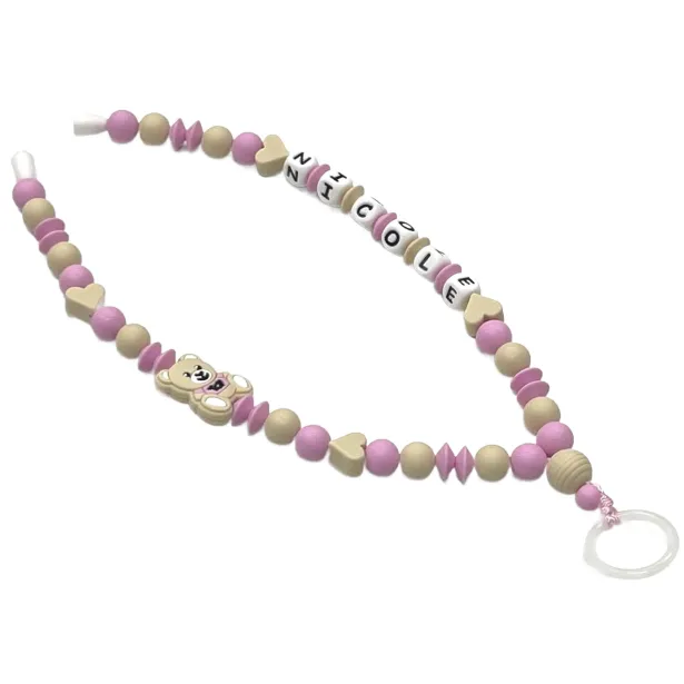 Babyjart Collar Porta Chupete con Nombre, silicona, gancho/adaptador para chupete de madre