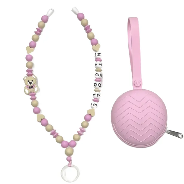 Babyjart Schnullerhalskette mit Name, aus silicone, Haken / Adapter Schnuller Mam