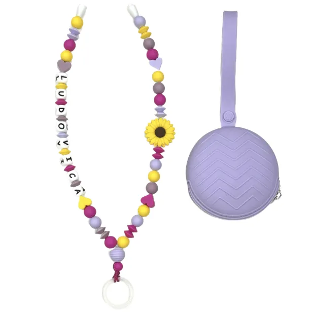 Babyjart Schnullerhalskette mit Name, aus silicone, Haken / Adapter Schnuller Mam