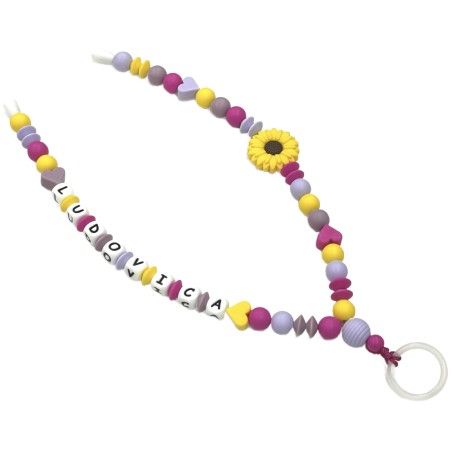 Babyjart Colar porta-chupeta com nome, silicone, gancho/adaptador de chupeta da mãe