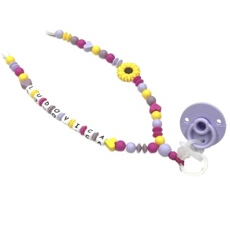 Babyjart Colar porta-chupeta com nome, silicone, gancho/adaptador de chupeta da mãe