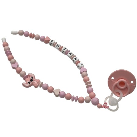 Babyjart Colar porta-chupeta com nome, silicone, gancho/adaptador de chupeta da mãe