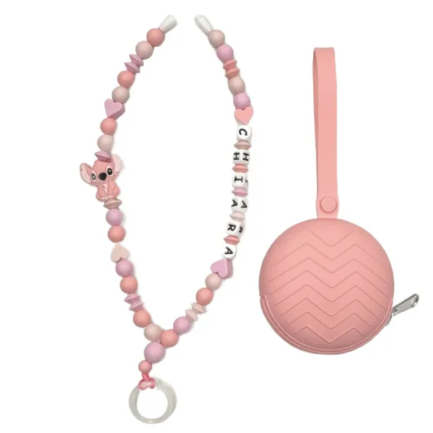 Babyjart Schnullerhalskette mit Name, aus silicone, Haken / Adapter Schnuller Mam