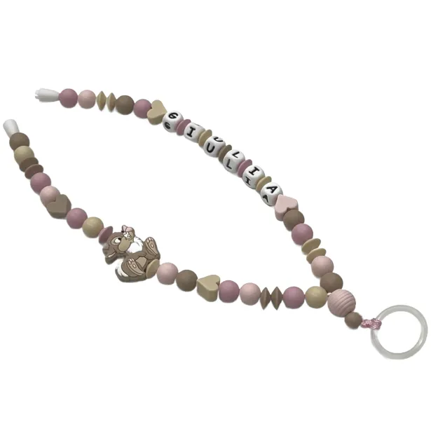 Babyjart Schnullerhalskette mit Name, aus silicone, Haken / Adapter Schnuller Mam