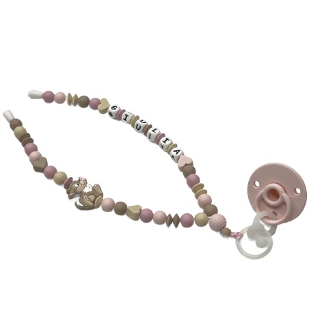 Babyjart Colar porta-chupeta com nome, silicone, gancho/adaptador de chupeta da mãe