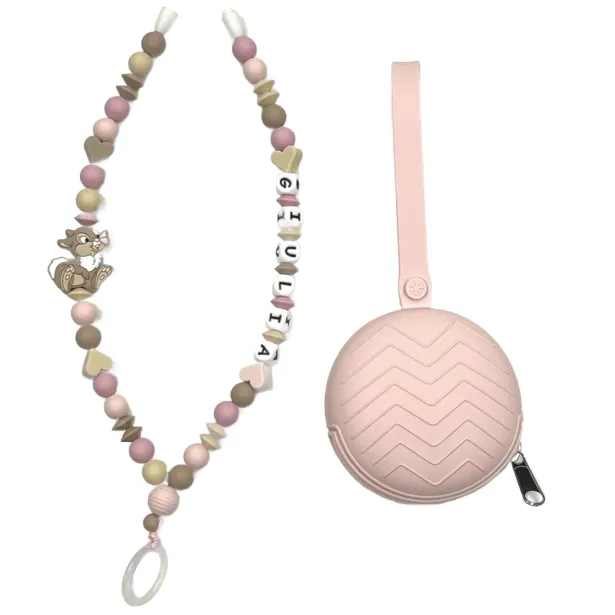 Babyjart Dummy Nicklace with name, in silicone, hook / adapter pacifier mam