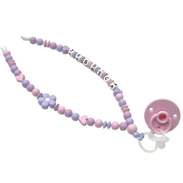 Babyjart Dummy Nicklace with name, in silicone, hook / adapter pacifier mam