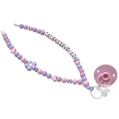 Babyjart Colar porta-chupeta com nome, silicone, gancho/adaptador de chupeta da mãe