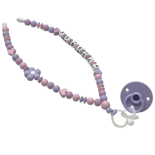 Babyjart Schnullerhalskette mit Name, aus silicone, Haken / Adapter Schnuller Mam