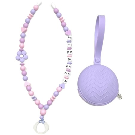 Babyjart Colar porta-chupeta com nome, silicone, gancho/adaptador de chupeta da mãe
