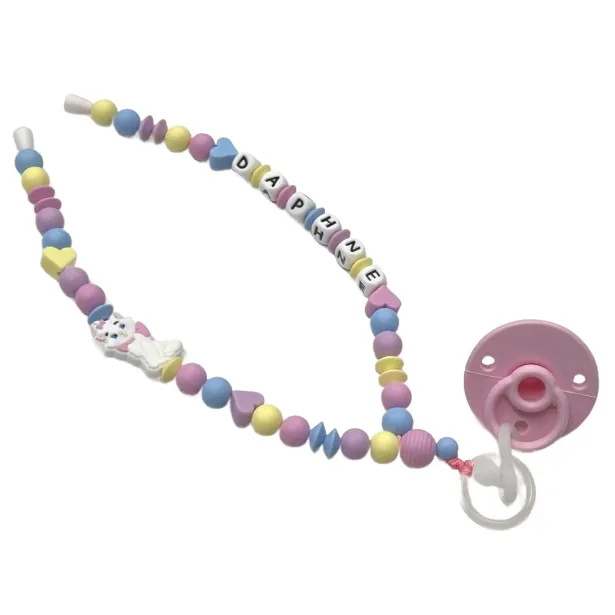 Babyjart Schnullerhalskette mit Name, aus silicone, Haken / Adapter Schnuller Mam