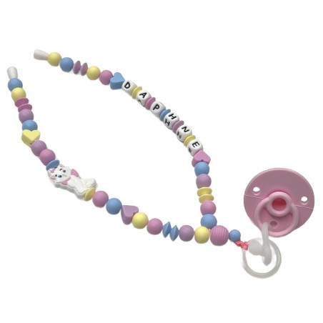 Babyjart Colar porta-chupeta com nome, silicone, gancho/adaptador de chupeta da mãe